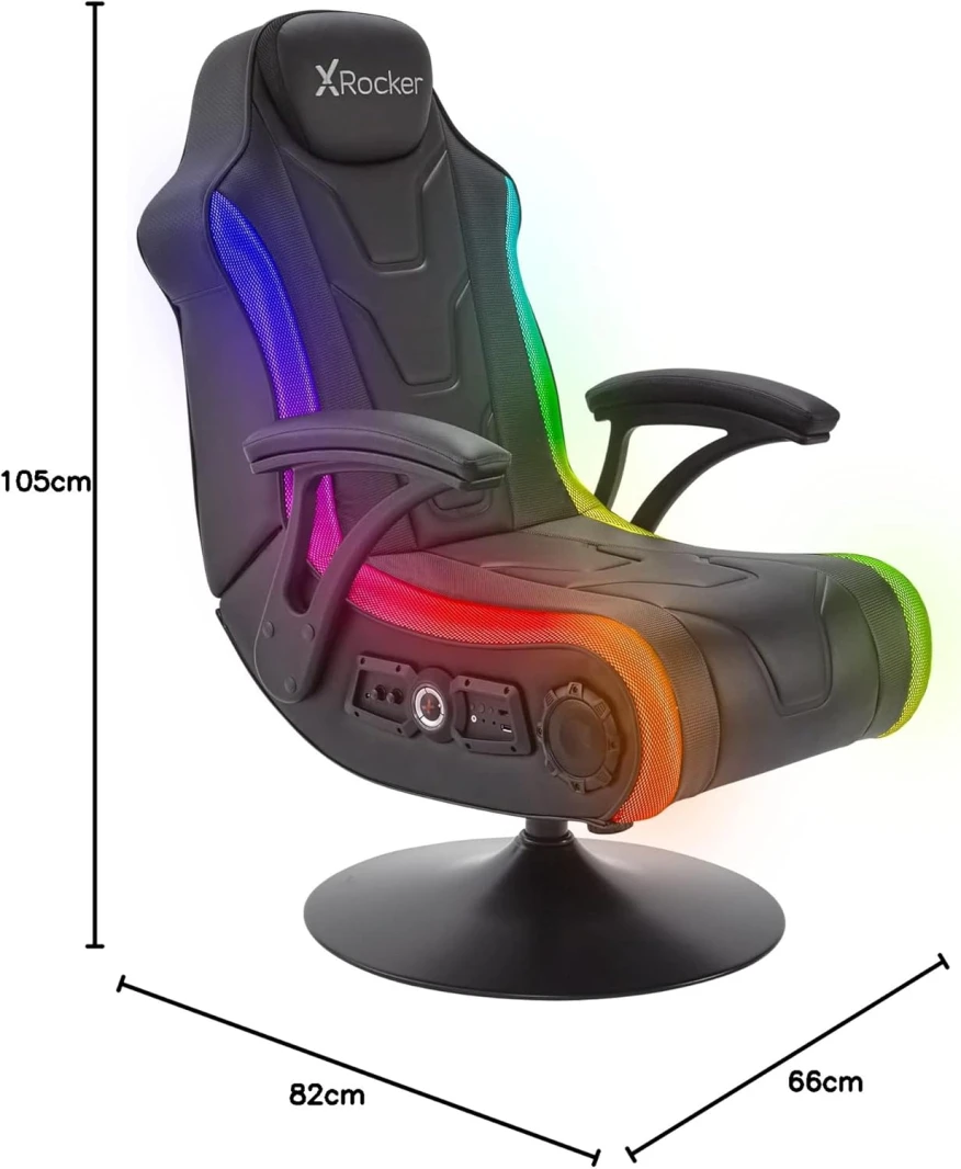 X Rocker Monsoon RGB 4.1 كرسي ألعاب صوت ستيريو مع إضاءة LED نابضة بالحياة - أسود