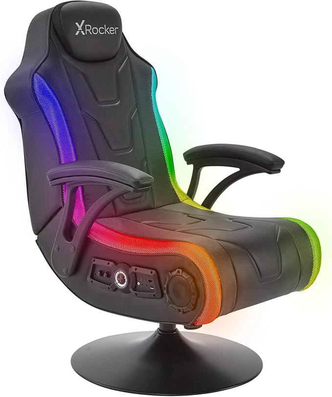 X Rocker Monsoon RGB 4.1 كرسي ألعاب صوت ستيريو مع إضاءة LED نابضة بالحياة - أسود