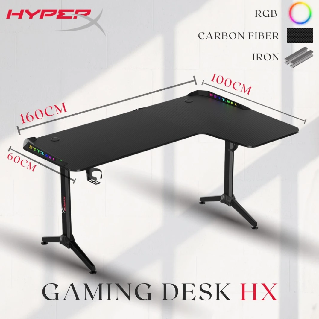 مكتب ألعاب Hyperx L على شكل ، مكتب كمبيوتر زاوية ، طاولة كمبيوتر متينة للمكتب المنزلي ، مكتب الكتابة ، محطة عمل مكتب ألعاب أكبر ، أسود (RGB)