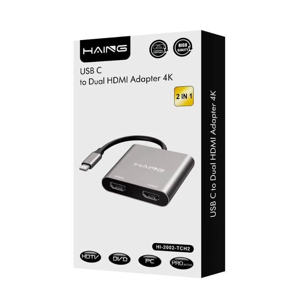 Haing USB C إلى محول HDMI المزدوج 4K