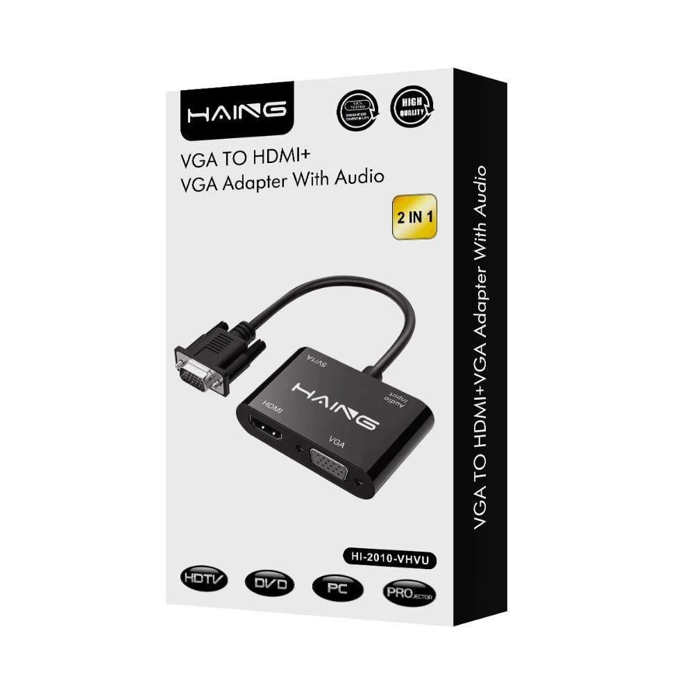 HAING VGA TO HDMI+ VGA Adapter With Audio