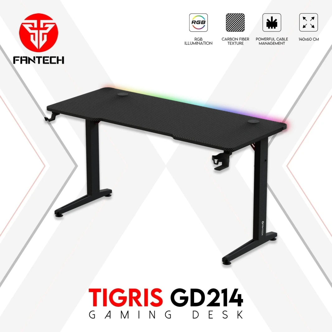 Fantech Tigris GD214 Gaming Desk RGB Ellumination Premium و Suge Surgle مع إدارة الكابلات