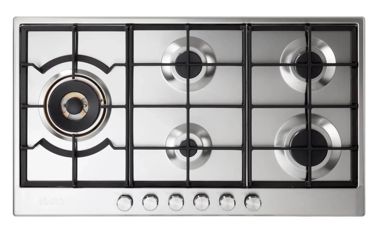 Elba Gas Hob Built-in 90 cm Steel Cast Iron Pan and a Copper and Turbo Side Burner