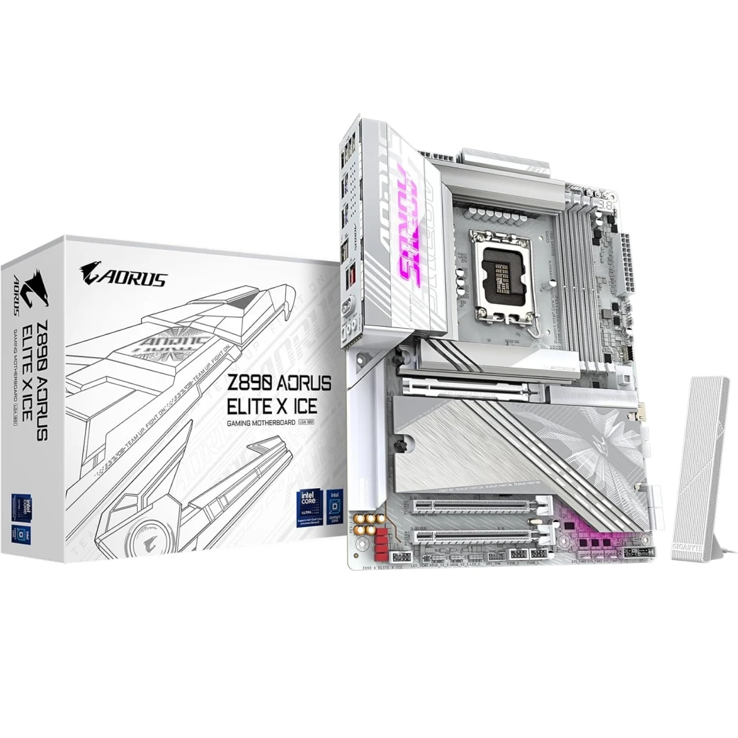 Gigabyte Z890 Aorus Elite X Ice Intel Core Ultra (Series 2) LGA 1851 Motherboard ، ATX ، DDR5 ، 5X M.2 ، PCIe 5.0 WiFi7 ، 2.5GBE LAN ، EZ-LATCH
