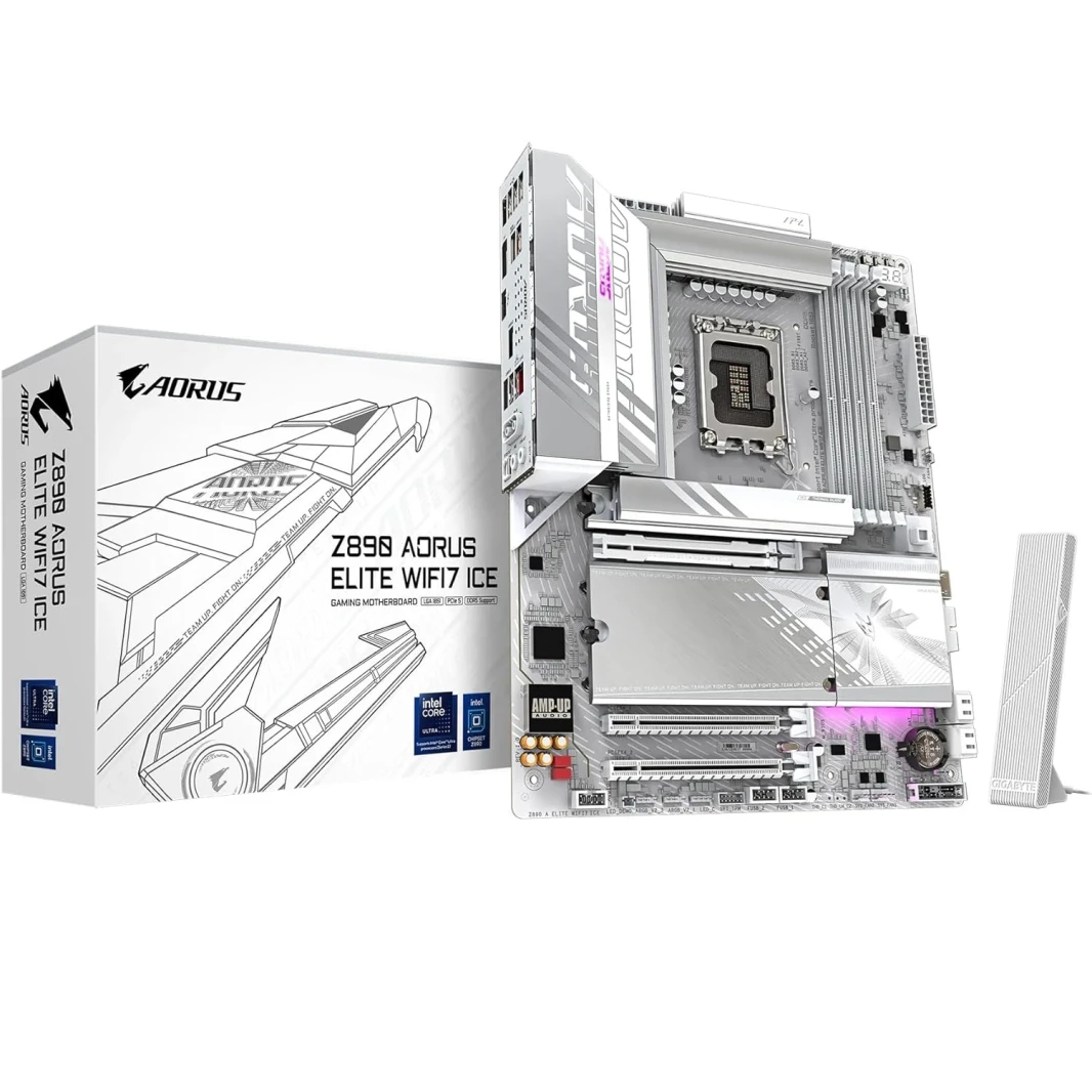 GIGABYTE Z890 AORUS ELITE WF7 ICE Intel Core Ultra (Series 2) LGA 1851 Motherboard, ATX, DDR5, 3X M.2, PCIe 5.0, Thunderbolt 4, WIFI7, 2.5GbE LAN, EZ-Latch