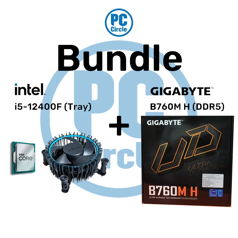 حزمة Intel Core I5-12400F TRAIN CPU + Intel CPU FAN LGA1700 + GIGABYTE B760M H DDR5 MATX الأم