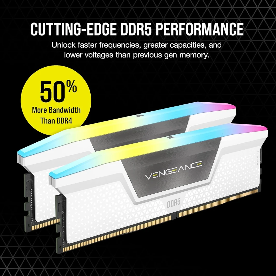 Corsair Vengeance 2x32GB RAM CL32 Memory Kit RGB - White - CMH64GX5M2B6400C32W