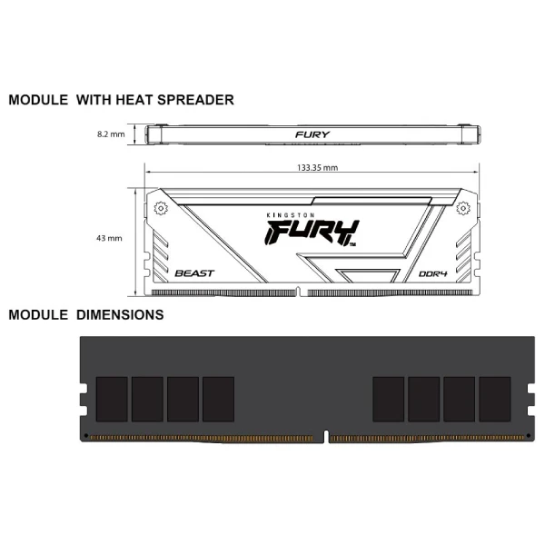 Kingston Fury Beast 8GB DDR4 2666MT/S PC RAM - KF426C16BB2A/8