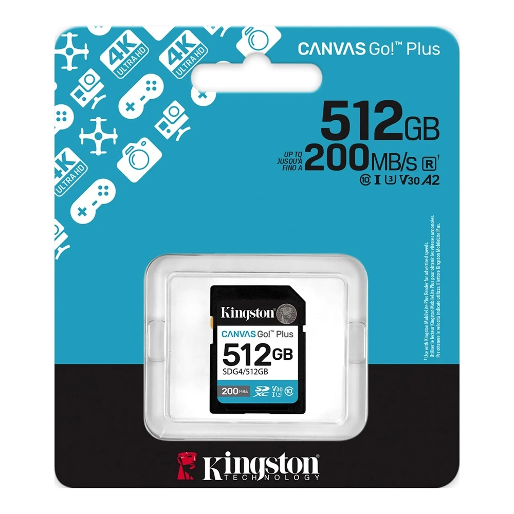 Kingston 512GB SDXC Canvas GO بالإضافة إلى Gen4 200MB/S C10 SD CARD SDG4/512GB