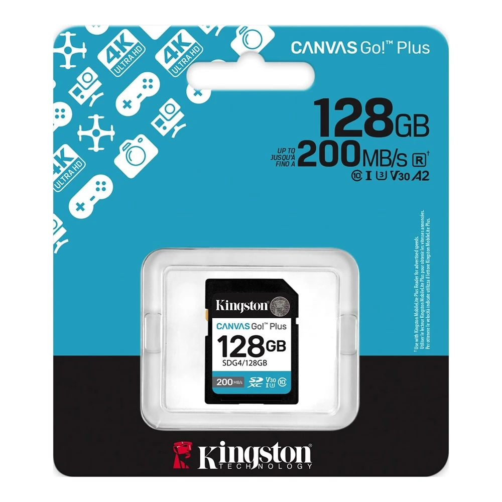 Kingston 128GB SDXC Canvas GO بالإضافة إلى Gen4 200MB/S C10 SD CARD SDG4/128GB
