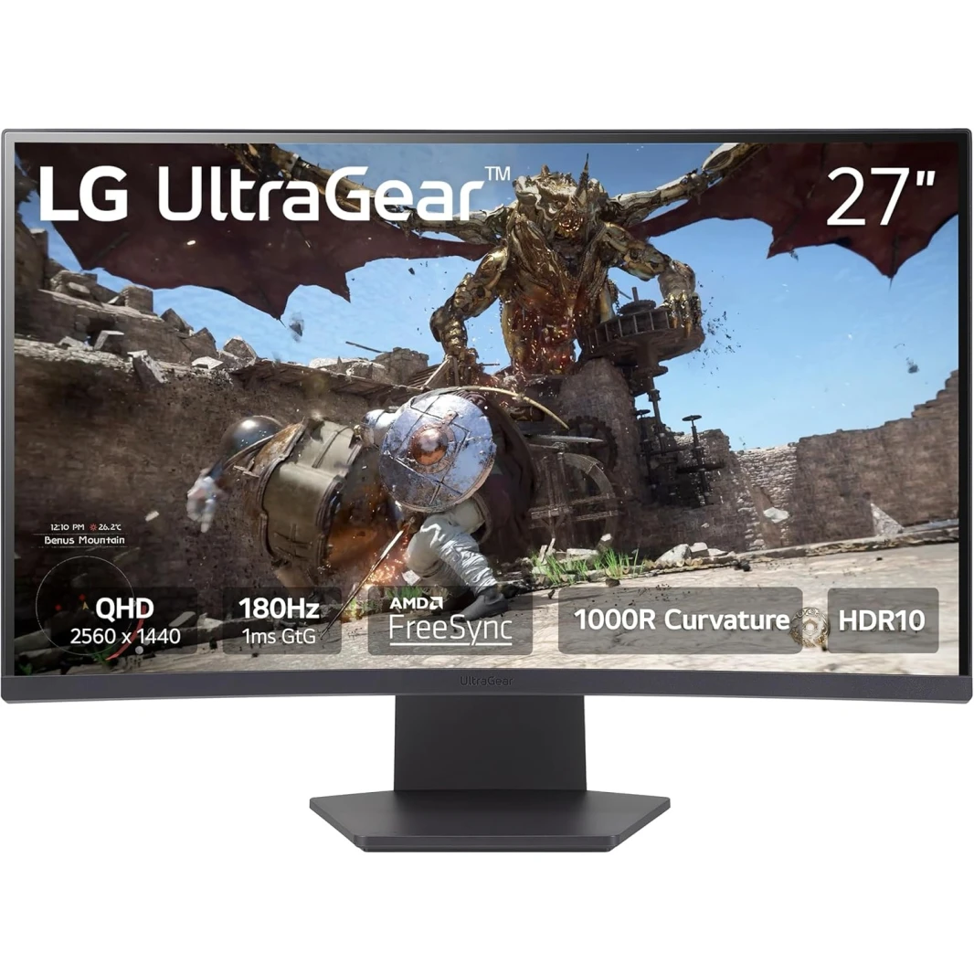 LG 27 "Ultragear 27gs60Qc QHD 180Hz 1MS AMD FreeSync ™ HDR10 1000R MONTER Curved Gaming | AMD FREE SYNC 2560 × 1440 (QHD) 2K - 27GS60QC - B