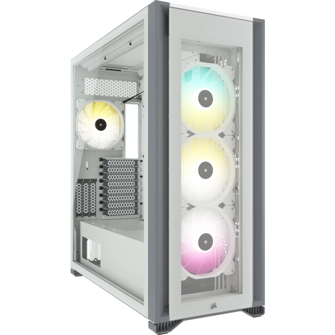 Corsair-ICUE 7000X {عامل الشكل الكامل / ATX CASE / ثلاث لوحات زجاجية محفنة / لون أبيض / أربعة من مراوح RGB مشمولة} CC9011227WW