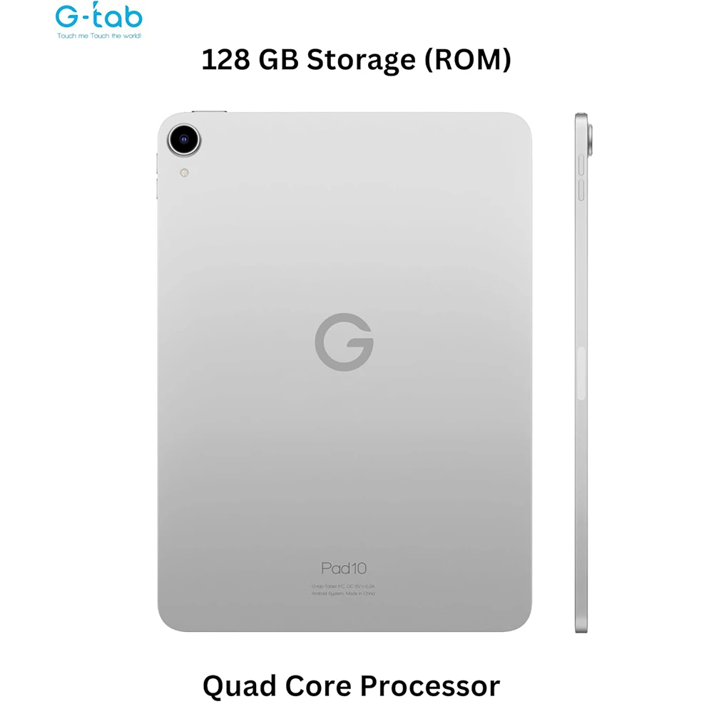 G-Tab Pad 10 Pro "Octa Core ، RAM 4GB ، تخزين 128 جيجا بايت ، شاشة عالية الدقة 10.1 بوصة ، فضية"