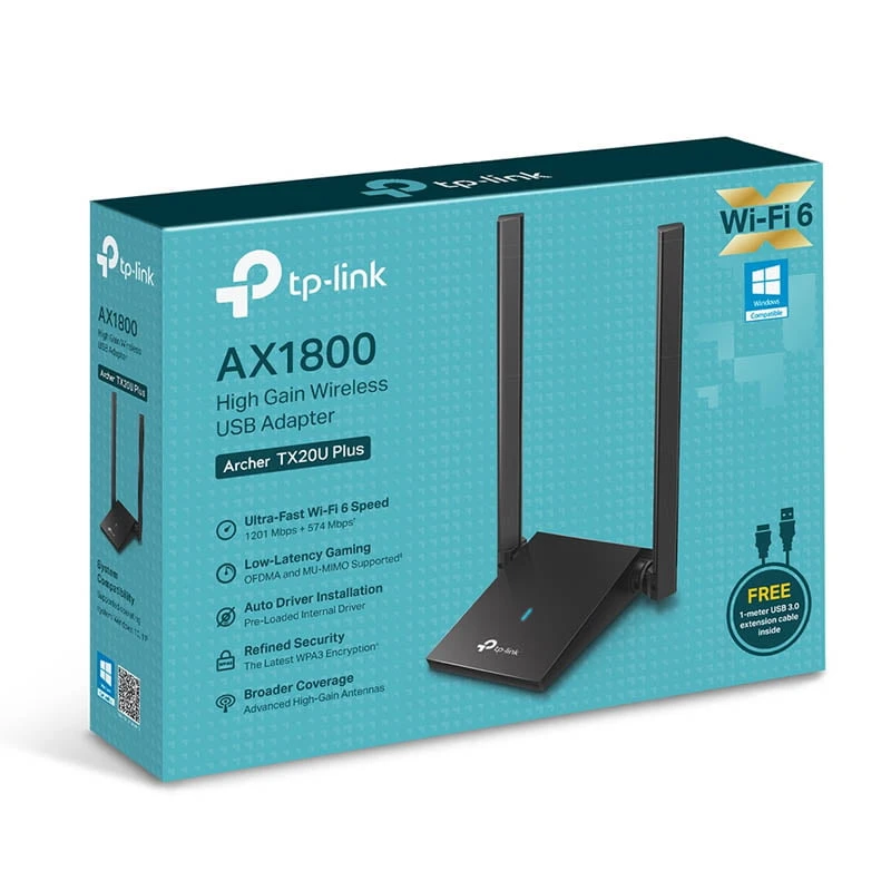 TP-Link AX1800 Dual Antennas High Gain Wireless USB Adapter [ Archer TX20U Plus ]