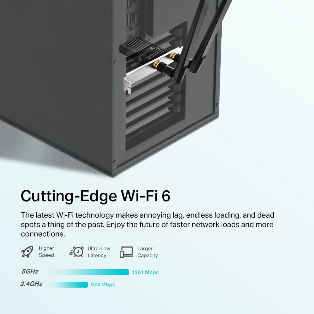 TP-Link AX1800 Wi-Fi 6 Bluetooth 5.2 PCIe Adapter للكمبيوتر الشخصي-حتى 1201 ميغابت في الثانية (5 جيجا هرتز)-Archer Tx20e