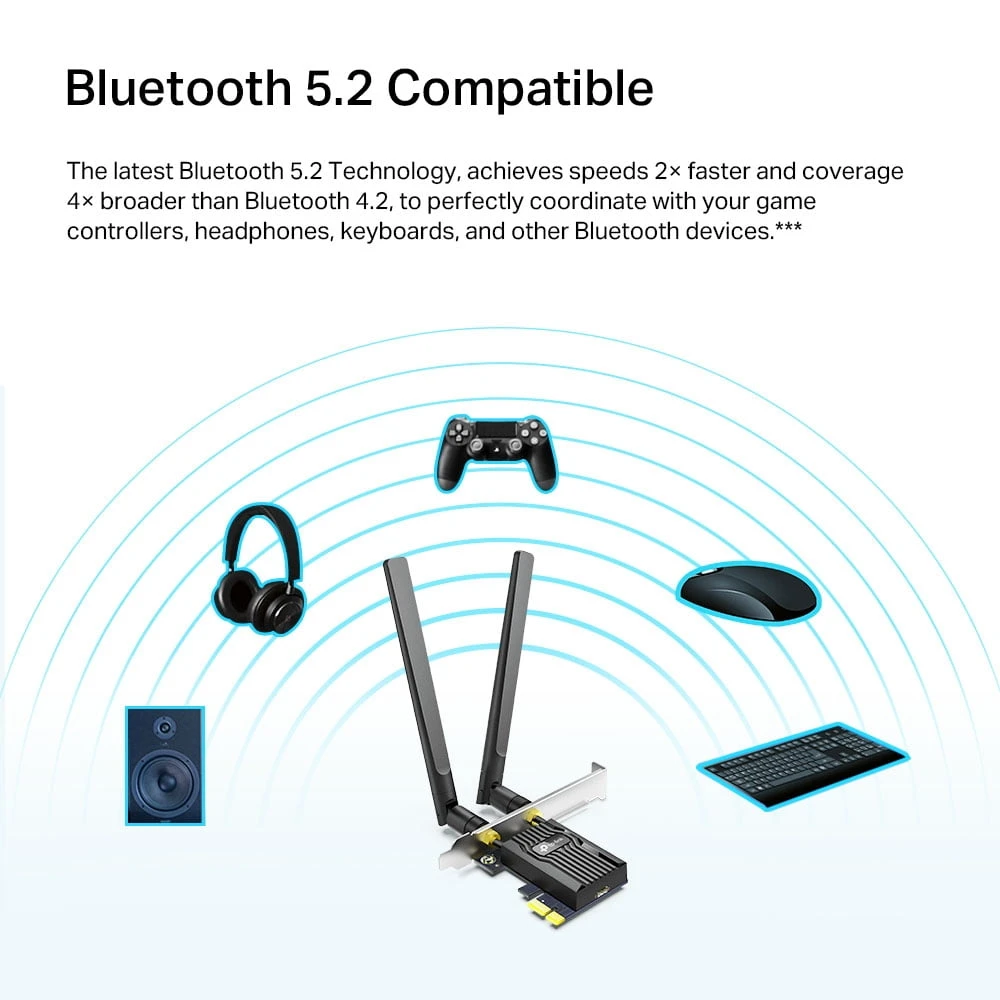 TP-Link AX1800 Wi-Fi 6 Bluetooth 5.2 PCIe Adapter للكمبيوتر الشخصي-حتى 1201 ميغابت في الثانية (5 جيجا هرتز)-Archer Tx20e