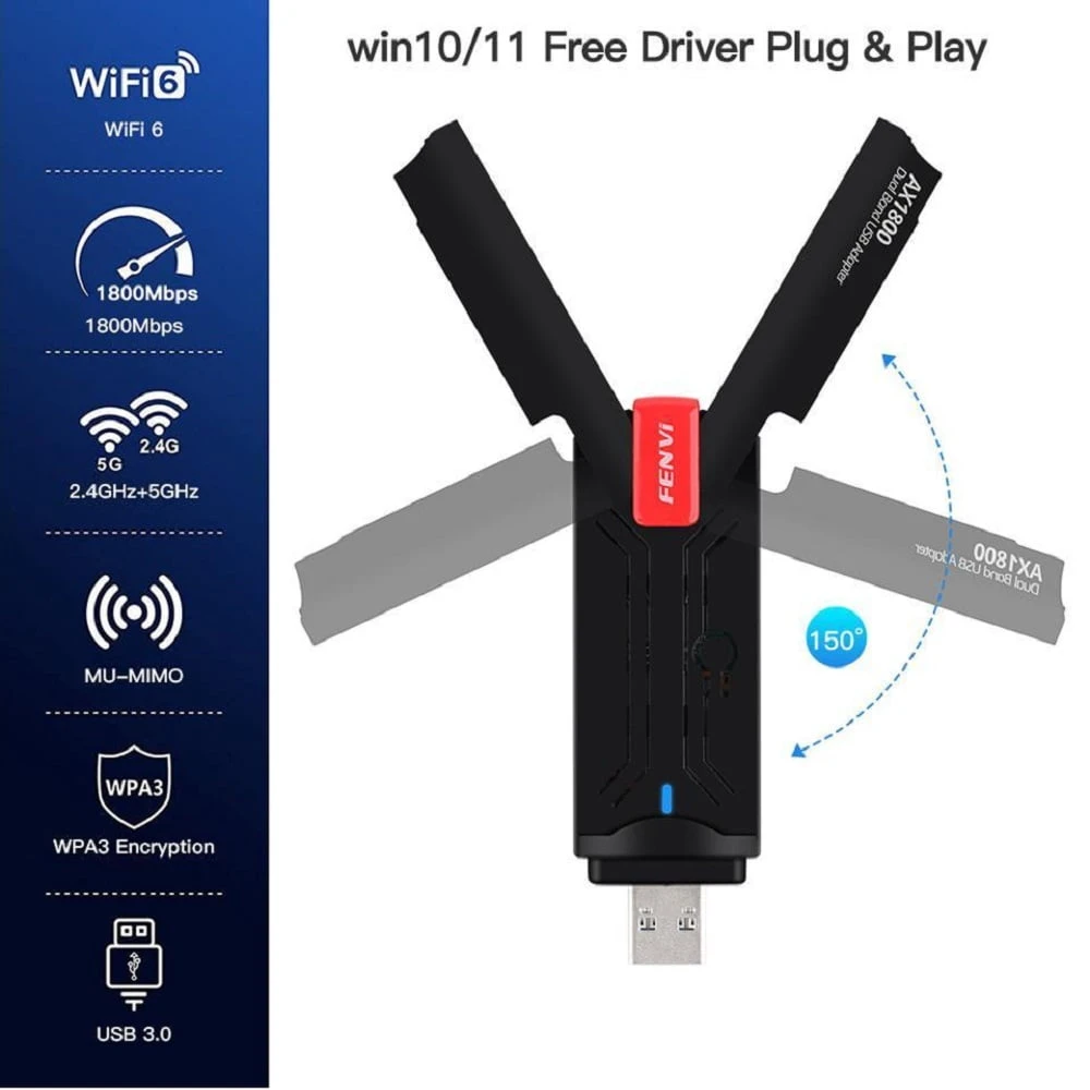 USB WiFi 6 802.11 AX1800 محول لاسلكي