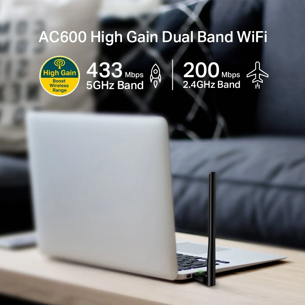 TP-Link AC600 High Gain Wireless Dual Band USB Adapter [Archer T2U Plus]