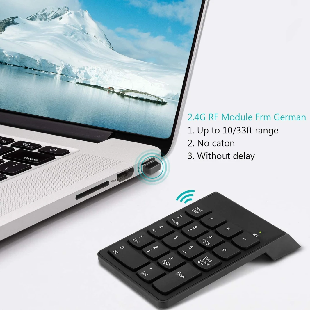 رقم لوحة المفاتيح الرقمية اللوحة اللاسلكية USB 2.4 جيجا هرتز 18 مفتاح