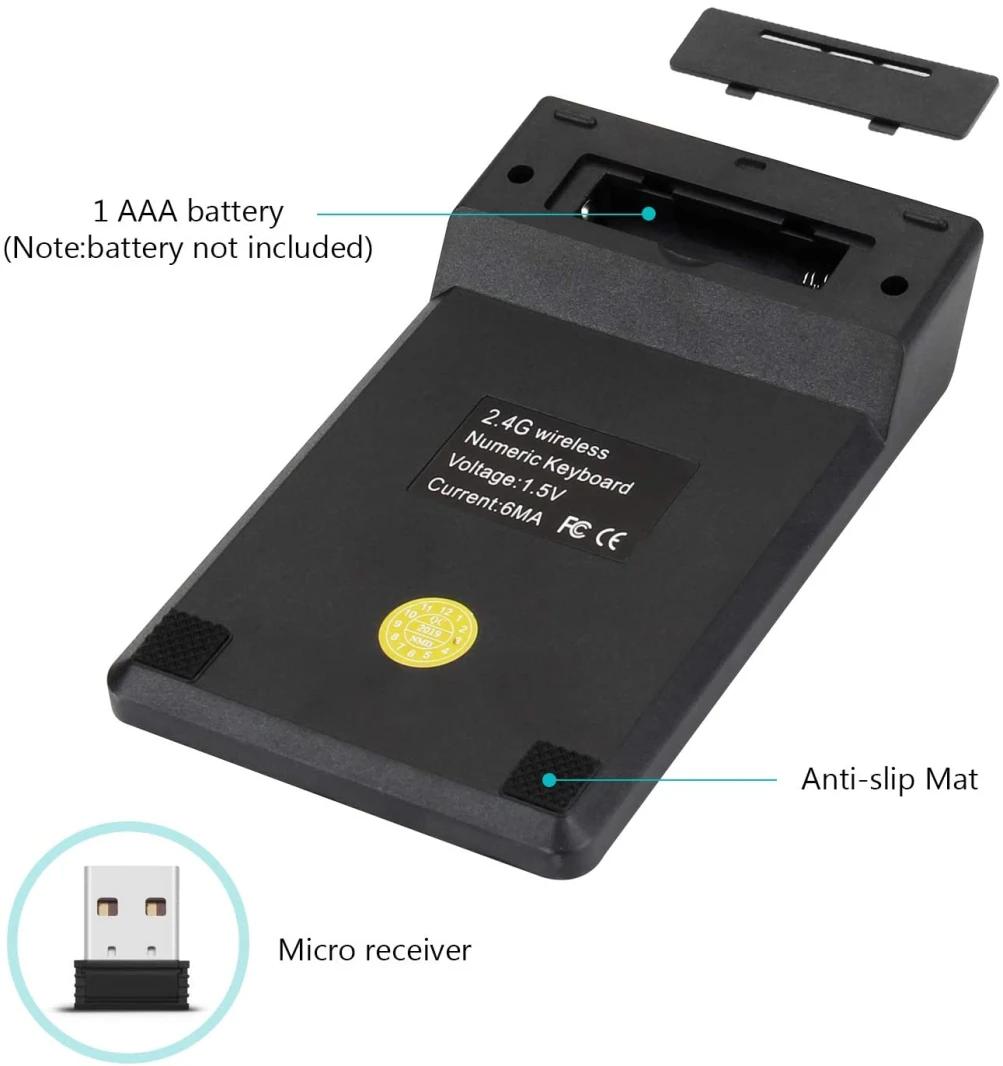 رقم لوحة المفاتيح الرقمية اللوحة اللاسلكية USB 2.4 جيجا هرتز 18 مفتاح