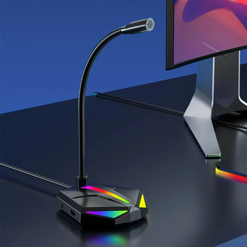 microphone سطح المكتب USB {RGB Light / 3-USB HUB / 3.5 مم منفذ إخراج AUX} H1