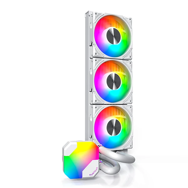 Montech Hyperflow Argb 360 - AIO CPU Cileer Cooler ، Intel & AMD متوافق | محسّن 3100 دورة في الدقيقة مضخة مياه تصميم رائع - أبيض