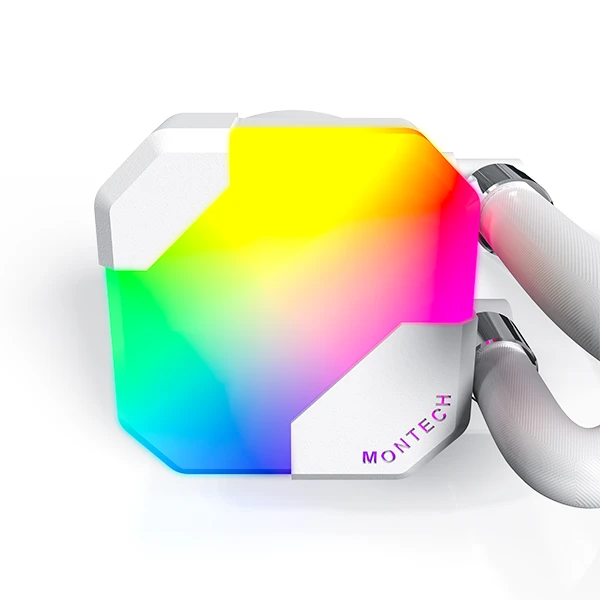 Montech Hyperflow Argb 360 - AIO CPU Cileer Cooler ، Intel & AMD متوافق | محسّن 3100 دورة في الدقيقة مضخة مياه تصميم رائع - أبيض