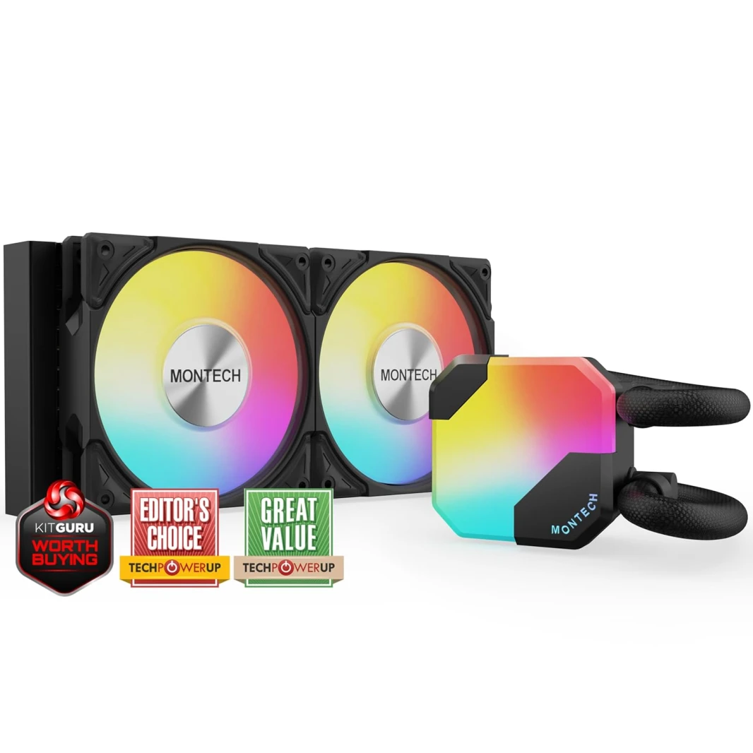 MONTECH HyperFlow ARGB 240 – AIO CPU Liquid Cooler, Intel & AMD Compatible | Enhanced 3100 RPM Water Pump Great Design  – Black