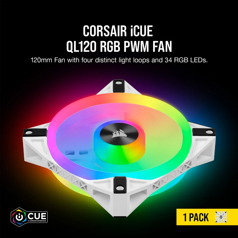 Corsair ICUE QL120 RGB 120mm PWM White Fan-Pack Single [CO-9050103-WW]