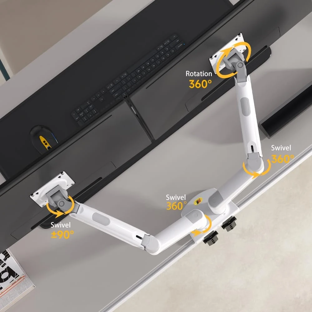 NB North Bayou F160 Dual Monitor Arm with Gas Spring for 17-27” Monitors White