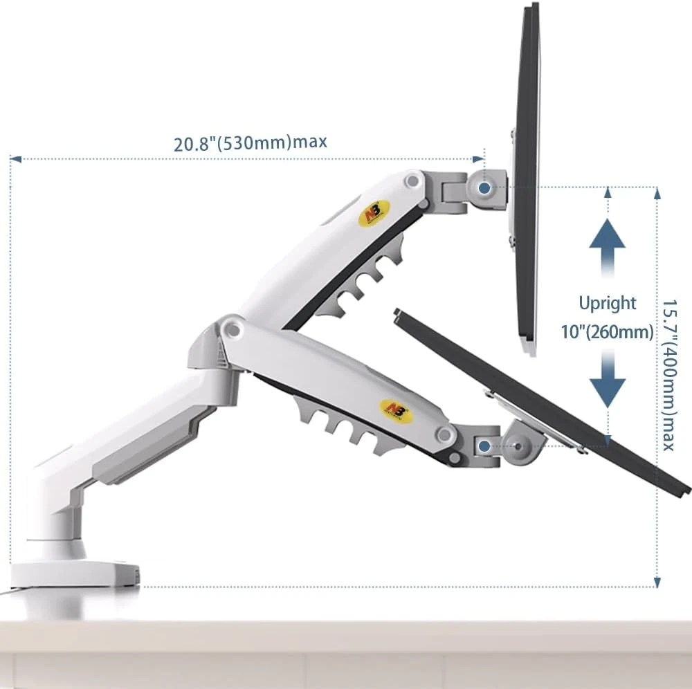 NB North Bayou F160 Dual Monitor Arm with Gas Spring for 17-27” Monitors White