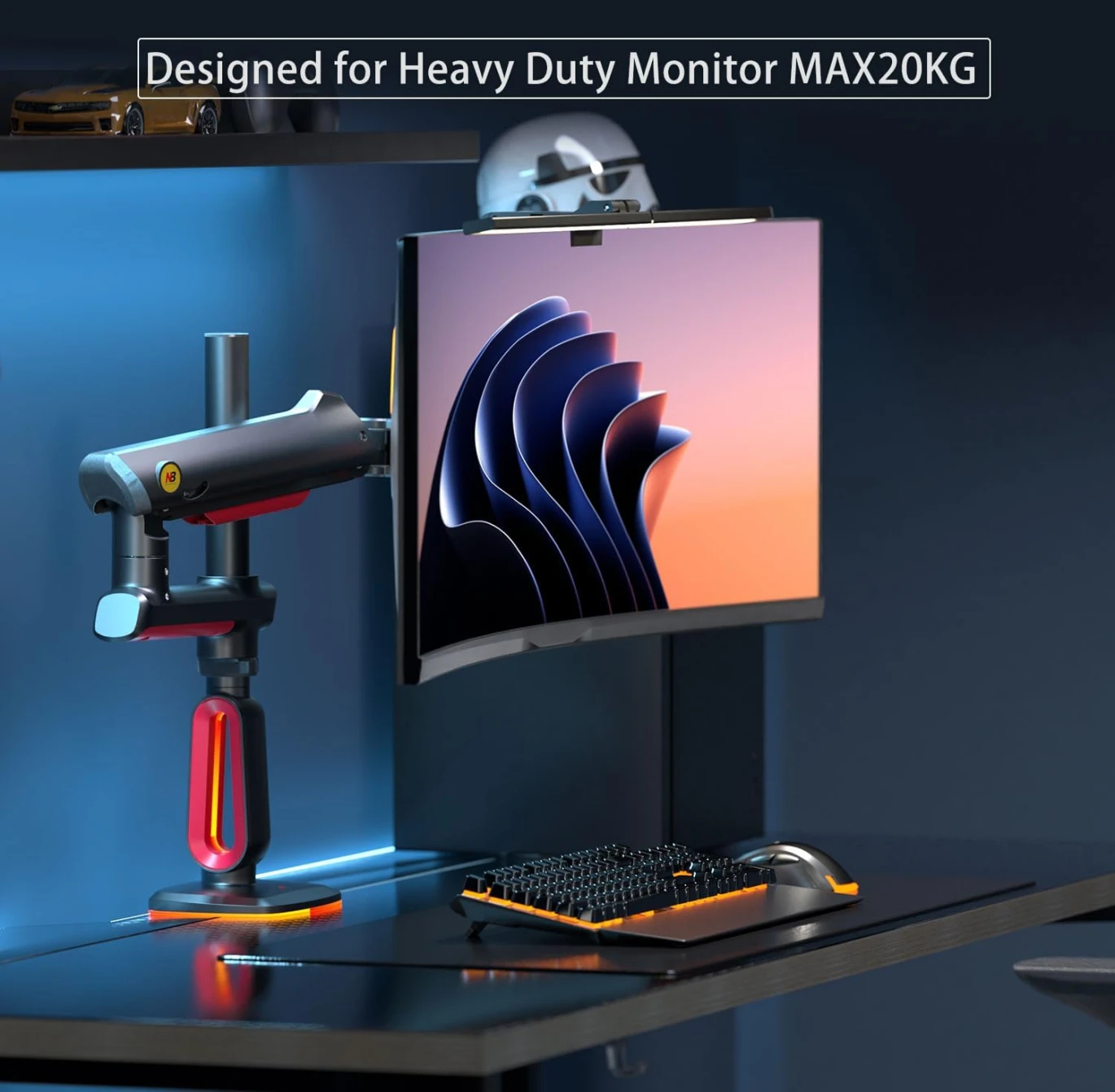 NB North Bayou L70 Gaming Monitor-Arm-Arm RGB Mount-32 بوصة تصل إلى 60 بوصة-Vesa 75/100 مم-حمولة حامل ثقيلة تصل إلى 20 كجم