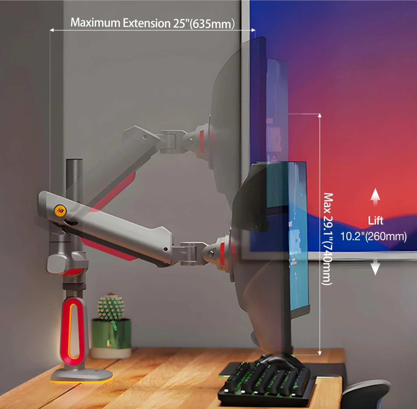 NB North Bayou L70 Gaming Monitor-Arm-Arm RGB Mount-32 بوصة تصل إلى 60 بوصة-Vesa 75/100 مم-حمولة حامل ثقيلة تصل إلى 20 كجم