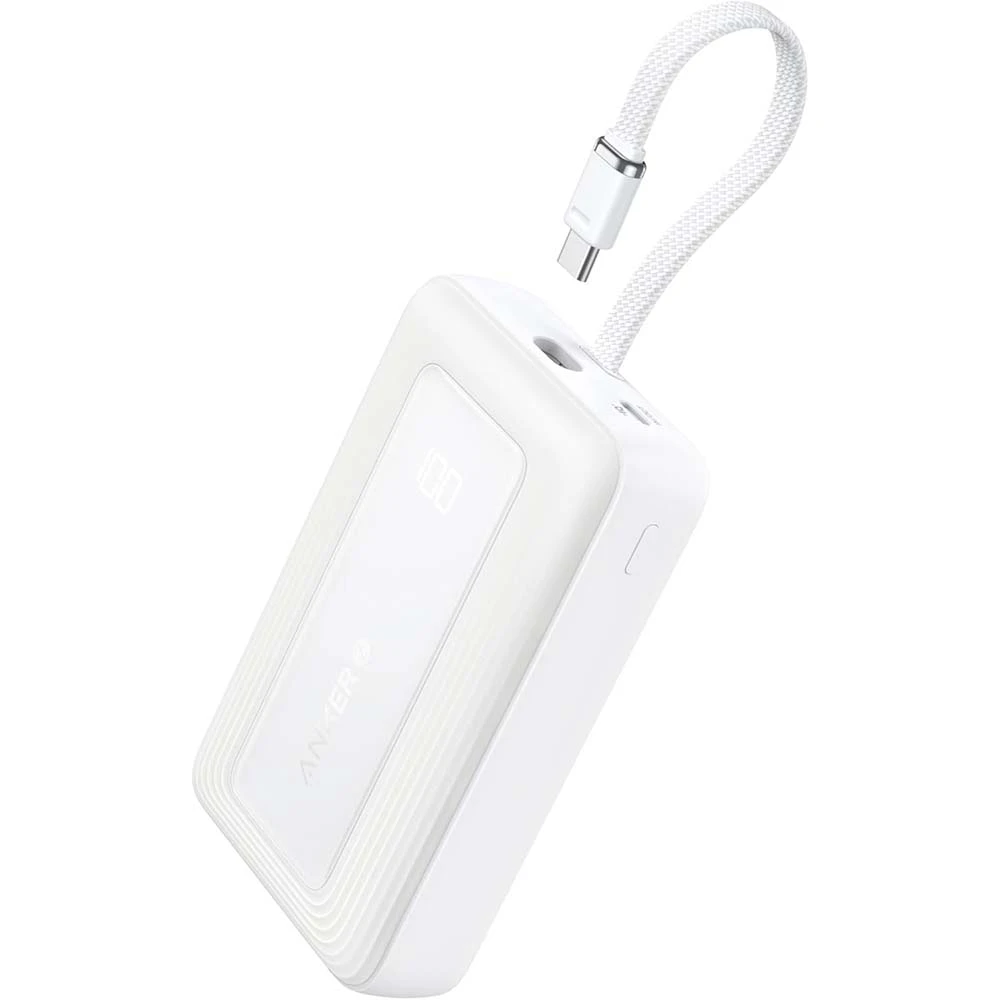 Anker Zolo Power Bank 10000mAh 30W with Built-in USB-C Cable White A1688H21