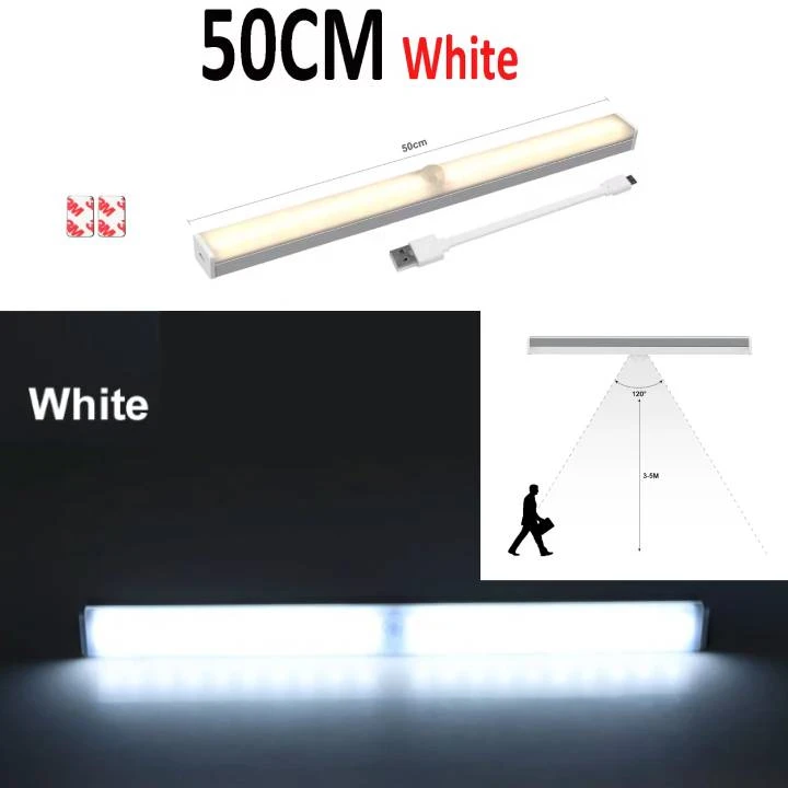 جهاز استشعار حركة Plutus-Quinn LED-USB قابلة لإعادة الشحن-طول 50 سم-ضوء أبيض بارد