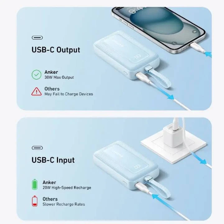 Anker Zolo Power Bank 20000mah 30W-Cable USB-C Cable A1689H21-أبيض