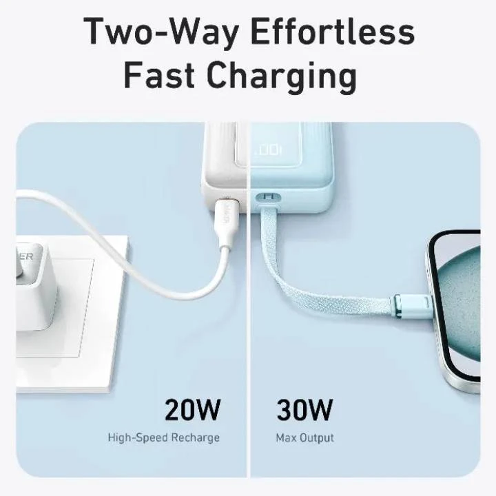 Anker Zolo Power Bank 20000mah 30W-Cable USB-C Cable A1689H21-أبيض
