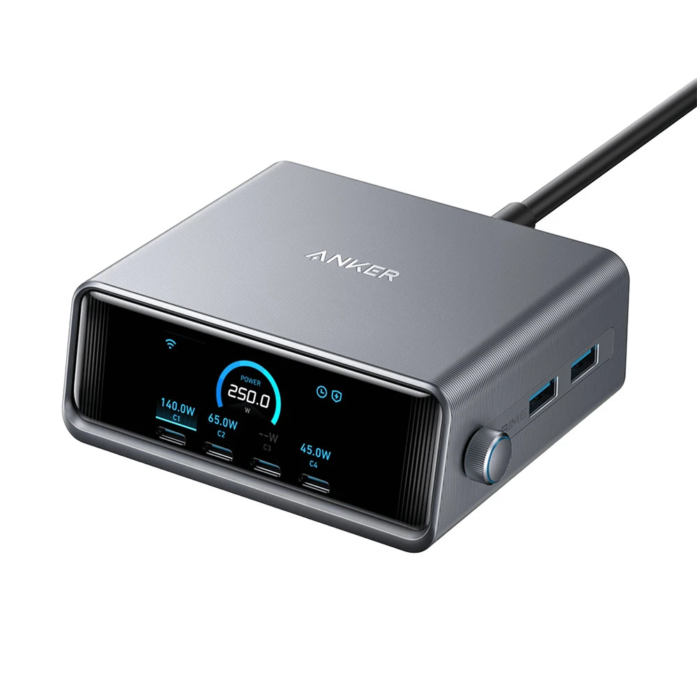 Anker Prime Charger (250W / 6-Ports / Ganprime) محطة شحن سطح المكتب Smart Ultra ذات القوة [A2345341]