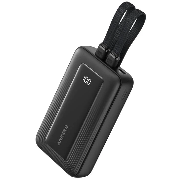 Anker Zolo Power Bank 10000mah 30W-مدمج USB-C وكابلات Lightning A1680-أسود