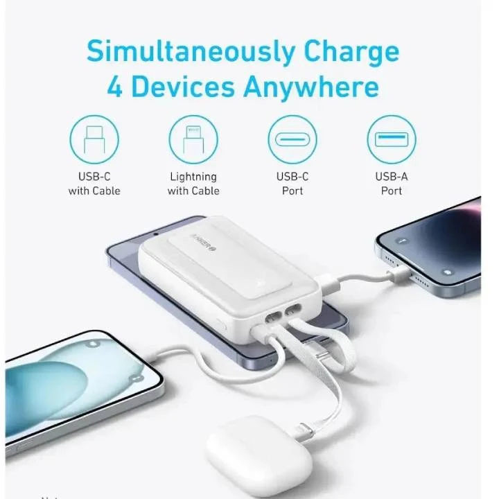 Anker Zolo Power Bank 10000mah 30W-مدمج USB-C وكابلات Lightning A1680-أسود