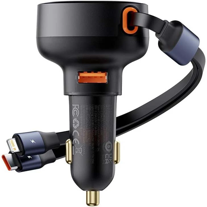 شاحن سيارة BASEUS USB-A + USB-C + الإضاءة القابلة للسحب 60W أسود C00057802111-02