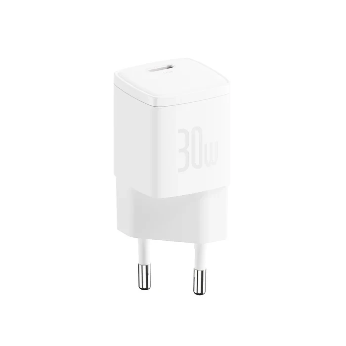 BASEUS GAN Mobile Fast Charger 1C 30W EU - حجم مضغوط - اللون الأبيض - CCXF000302