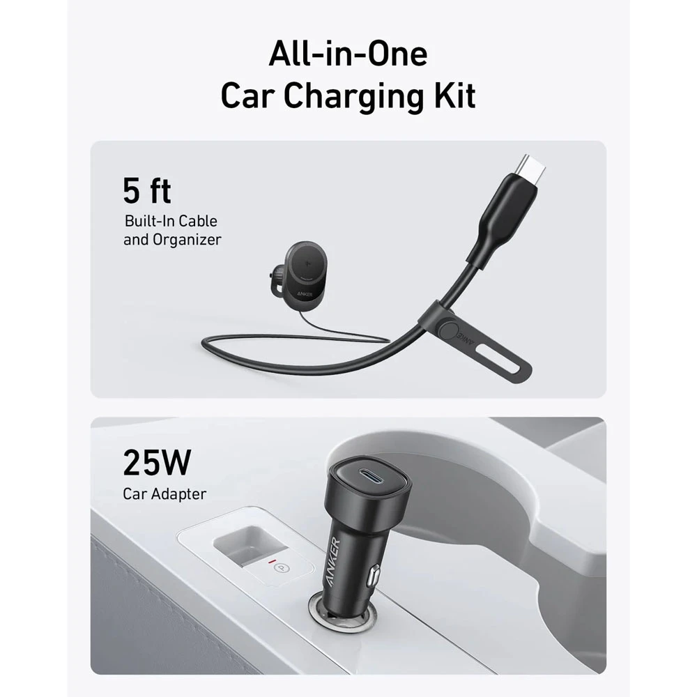 ANKER MAGGO 15W الشاحن اللاسلكي (CABLE PAD / BLUSTING في USB-C) مع محول CAR [B2932111]