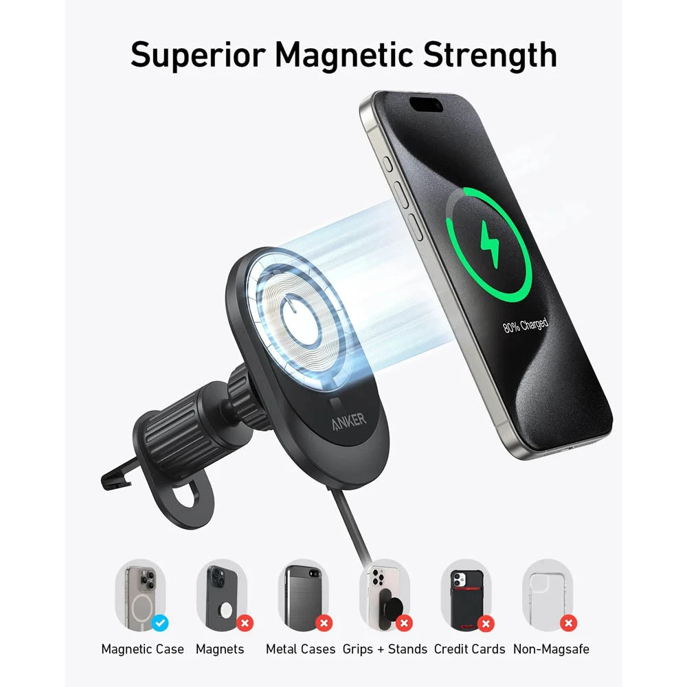 ANKER MAGGO 15W الشاحن اللاسلكي (CABLE PAD / BLUSTING في USB-C) مع محول CAR [B2932111]