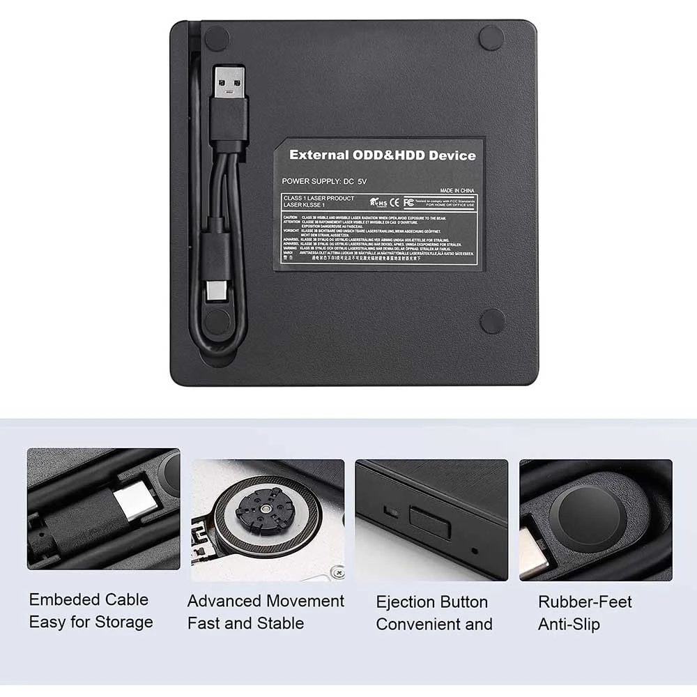 محرك أقراص DVD الخارجي المحمول (USB 3.0 + Type-C) [HI-0301-EDD]