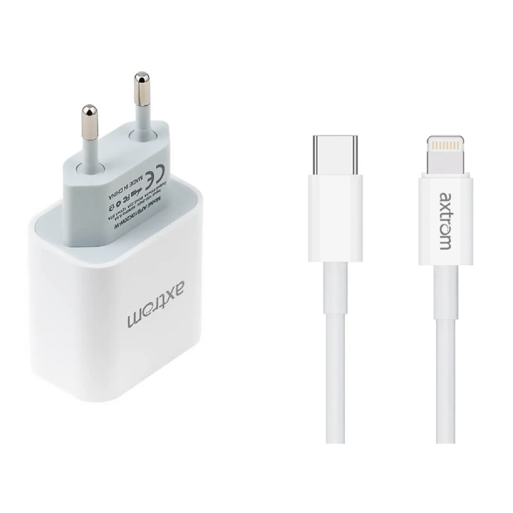 Axstrom Type-C Wall Charger 20W و USB-C إلى Cable Lightning AWC20WPD-W