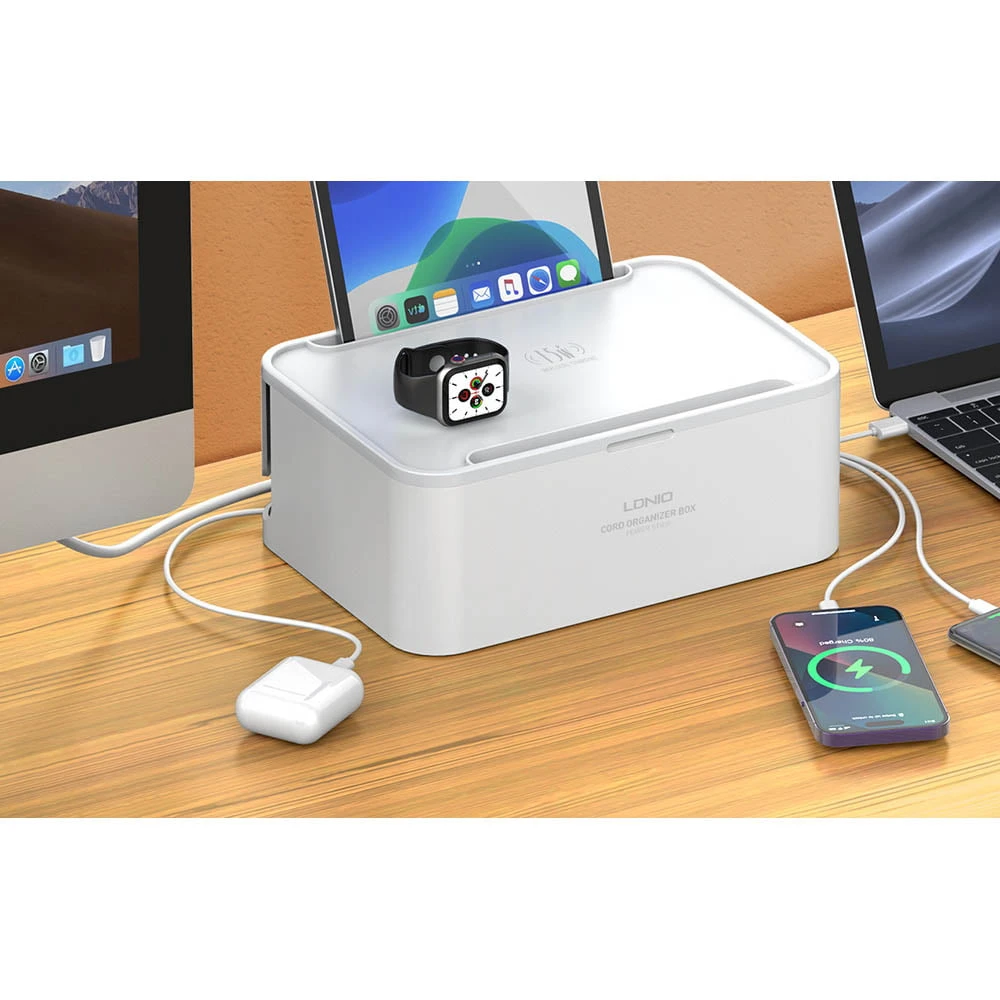 LDNIO 2500W Series Defender Series Strip Management Management Strip (5-Socket / 2-USB / 1-Type-C / 15W شاحن لاسلكي / سلك الطاقة 2M) [SN5310W]