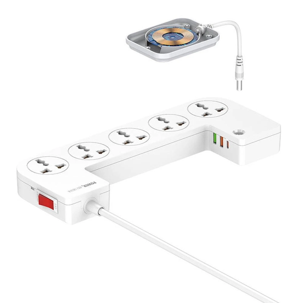 LDNIO 2500W Series Defender Series Strip Management Management Strip (5-Socket / 2-USB / 1-Type-C / 15W شاحن لاسلكي / سلك الطاقة 2M) [SN5310W]