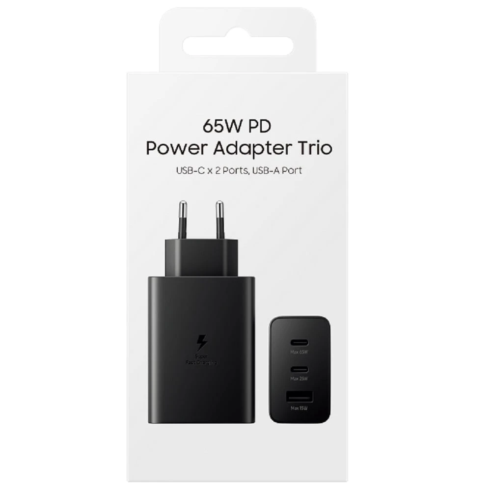 Power Adapter with Triple ports 2 USB-C 65W and 25W, USB-A 15W