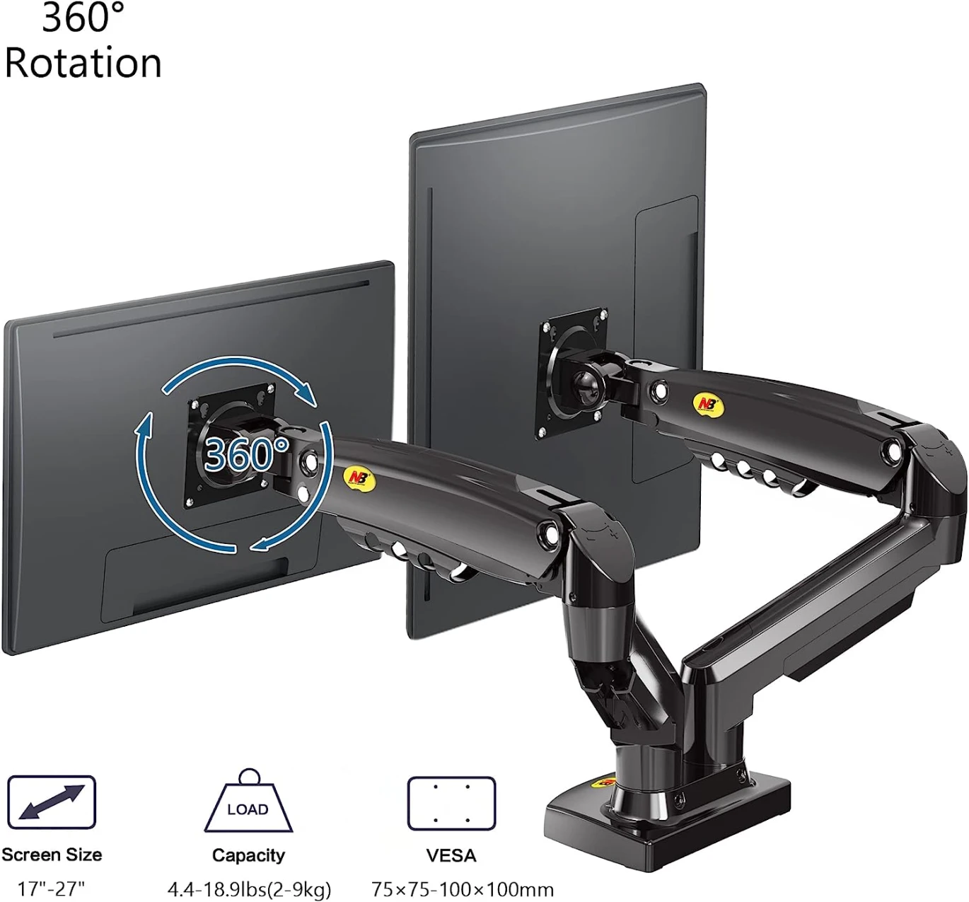 NB North Bayou F160 Dual Monitor Arm مع ربيع الغاز لشراء 17-27 "
